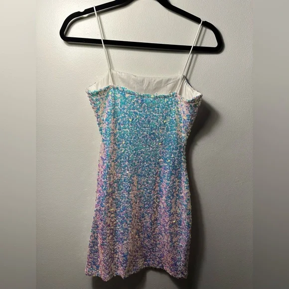 NWT Windsor Sequin Mini Dress Medium White Rainbow Glitter Party Club Bride Glam - Picture 5 of 15